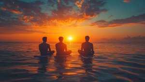 Sunset Wallpaper: Ocean, Meditation, Serenity, Sea, Silhouette, Beach Wallpaper