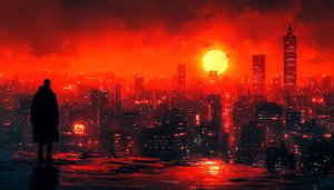 Cyberpunk City Wallpaper, Futuristic Cityscape, Red Sky Wallpaper