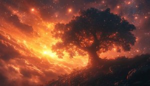 Celestial Tree Wallpaper: Galaxy, Nebula, Stars, and Cloudscape Background