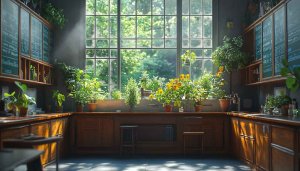 Botanical Interior Wallpaper, Plants Aesthetic Wallpaper for Desktop, Laptop.