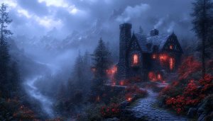 Mystical Cottage Wallpaper: Fantasy Landscape, Scenery Wallpaper, Dark Forest
