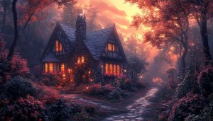 Cottagecore Aesthetic Wallpaper, Fairy Tale Scenery Wallpaper, Magical House Wallpaper