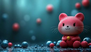 Cute Pink Cat Toy Wallpaper, 4K Aesthetic Background