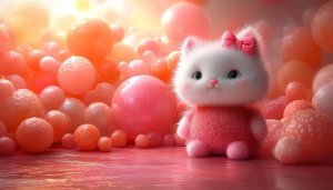 Cute Cat Wallpaper: Fluffy Kitten, Pink Aesthetic, 4K for Desktop
