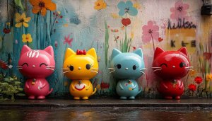 Hello Kitty Wallpaper, Colorful Cat Figurines, Cute Character Wallpapers