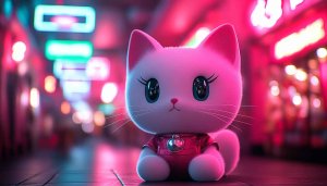 Cute Pink Cat Wallpaper: Kawaii Anime Style for Desktop