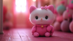 Cute Pink Kitty Wallpaper, Cartoon, Kawaii, Desktop Background, 4K
