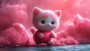 Pink Cat Wallpaper, Cute Animal Wallpaper, Kawaii Wallpaper, 4K
