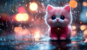 Cute Kitten Wallpaper: Adorable Kitty Pet in Rain, 4K