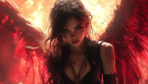 Angel Wallpaper: Dark Angel Girl with Red Wings 4K