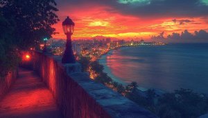 Sunset City Wallpaper, Ocean View Wallpaper, Evening Cityscape Wallpaper
