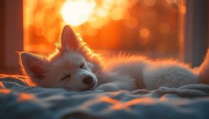 Sleepy Dog Wallpaper: Cute Puppy Pet Animal Sunset Wallpaper