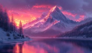 Mountain Lake Wallpaper, Pink Sky Scenery Background for Desktop & Mobile