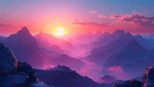 Mountain Wallpaper: Sunrise Landscape, Pink Sky, Aesthetic Scenery for Desktop