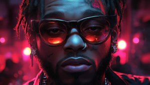Cool Rapper Wallpaper: Portrait with Glasses, Neon Lights, Dreadlocks Art