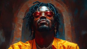 Man Portrait Wallpaper: Afro Art, Dreadlocks, Yellow Shirt, Sunglasses