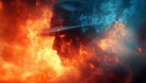 Fiery Man Hat Wallpaper: Burning Passion and Cool Contrast Art