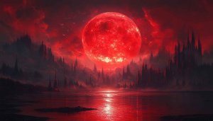 Red Moon Fantasy Landscape Wallpaper for Desktop and Mobile