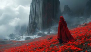 Fantasy Red Cloak Wallpaper, Dark Tower Landscape Art