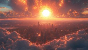 Cityscape Sunset Wallpaper: Urban Sunset View, Cityscape Art Wallpaper