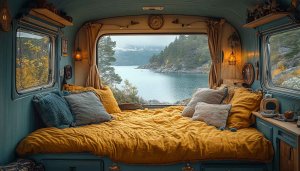 Cozy Van Life Wallpaper: Scenic Lake View, 4K Desktop Background