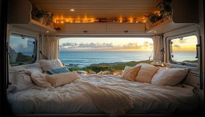 Ocean View Camper Van Wallpaper, Travel Wallpaper, Vacation Wallpaper
