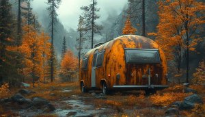 Autumn Forest Camper Wallpaper, Scenic Landscape, 4k Wallpaper