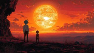 Rick and Morty Anime Wallpaper 4K, Cartoon Sunset Scenery