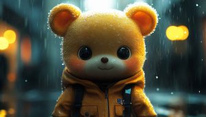 Cute Teddy Bear Wallpaper 4K, Rainy Day Aesthetic, Desktop