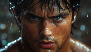 Intense Man Portrait Wallpaper, Wet, Focused, Eyes, Rain Wallpaper