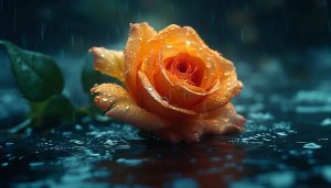 Orange Rose Wallpaper with Raindrops, Flower Wallpaper for Desktop