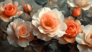Elegant Floral Painting Wallpaper, Peach Roses HD Background