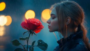 Rainy Day Rose Girl Aesthetic Wallpaper for Phone and Desktop