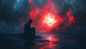 Alone Boy Sky Red Aesthetic Wallpaper for Desktop & Mobile