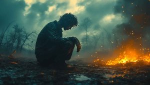 Lost Soul Wallpaper: Despair, Fire, Dark Theme, Emotional, 4K