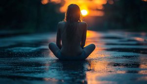 Woman Silhouette Sunset Wallpaper, Serene Outdoor Scene, 4k Resolution