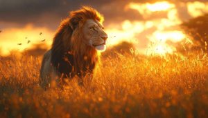 Majestic Lion Wallpaper: King of Beasts at Sunset in 4K