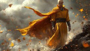 Monk Wallpaper: Bald Man in Yellow Robe, Digital Art 4K