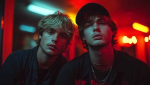 Model Wallpaper: Two Young Men in Neon Lighting HD