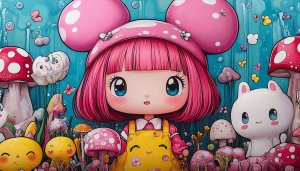 Cute Anime Girl Mushroom Wallpaper | Cartoon Character Illustration