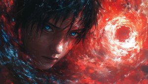 Anime Boy Wallpaper: Fiery Red Aesthetic Art - 4k Wallpaper