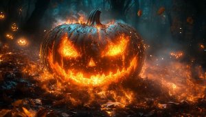 Halloween Pumpkin Wallpaper: Burning Jack-o'-Lantern 4k Desktop Background