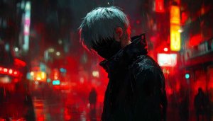 Tokyo Ghoul Anime Wallpaper in Rain, 4k Anime Background