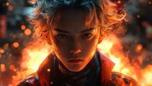 Anime Boy Wallpaper 4K, Fire Wallpaper, Laptop Background, Desktop Wallpaper