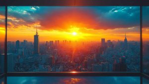 Cityscape Sunset Wallpaper: Skyline, Urban, Orange Sky, Desktop Background