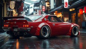 Red Car Wallpaper: JDM Style Toyota Celica on Rainy Street