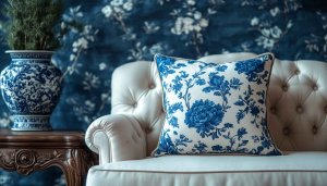 Blue Floral Wallpaper, Vintage Interior Design Wallpaper, Home Decor