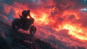 Motorcycle Rider on Hill Dramatic Sky Wallpaper for Desktop, Laptop