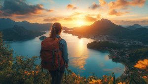 Hiker Wallpaper: Sunset Mountain View, Nature Landscape HD Wallpaper