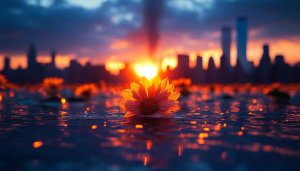Flower Sunset Cityscape Wallpaper, 4k Wallpaper for Desktop, Laptop